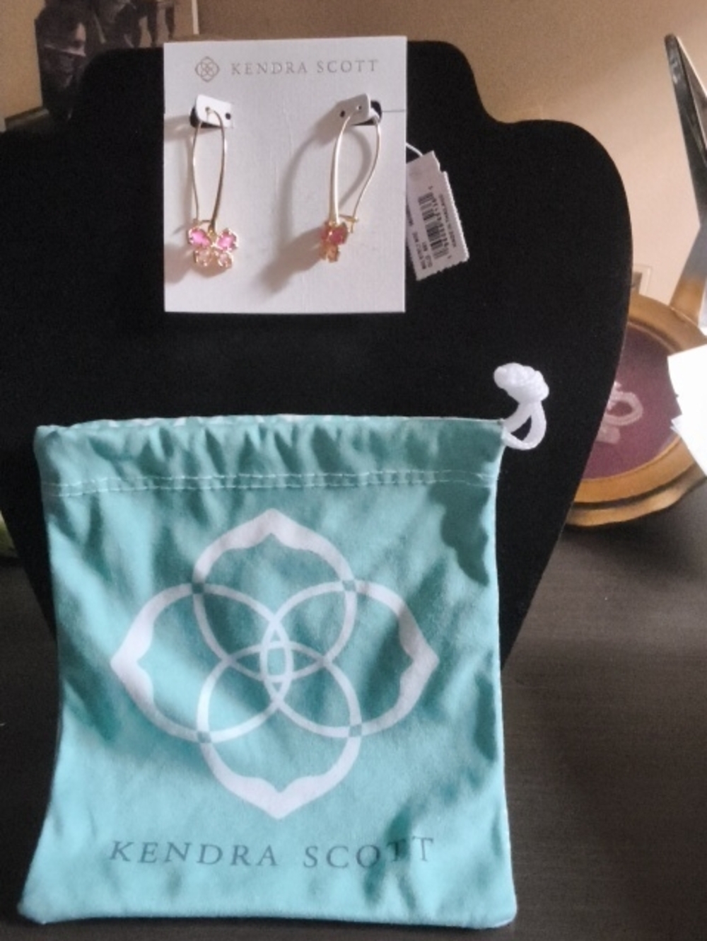Kendra Scott Gold Drop Earrings with Pink Stones